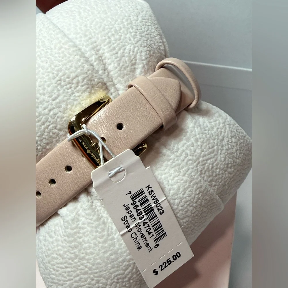 Kate Spade New York KSW9023 Crystal Dial Blush Leather Watch & Box NWT